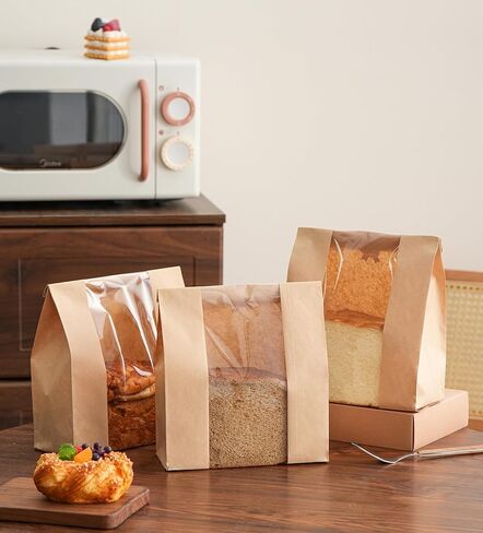 50 Pack Bread Bags for Homemade Bread, Large Sourdough Bread Bags with Window and Stickers, Greaseproof Kraft Paper Bakery Bags for Loaf Packaging, Gifting & Bread Storage, 8.3"x3.5"x13.8" in Saudi Arabia
