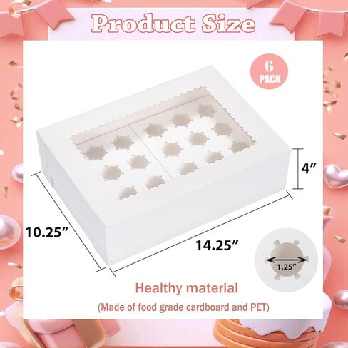 Mini Cupcake Box 6 Pack,Holds 24 Mini Cupcakes,Cupcake Holder, 14x10x4 Inch White Bakery Boxes with Window for Birthday Holiday Party Bakery in Saudi Arabia