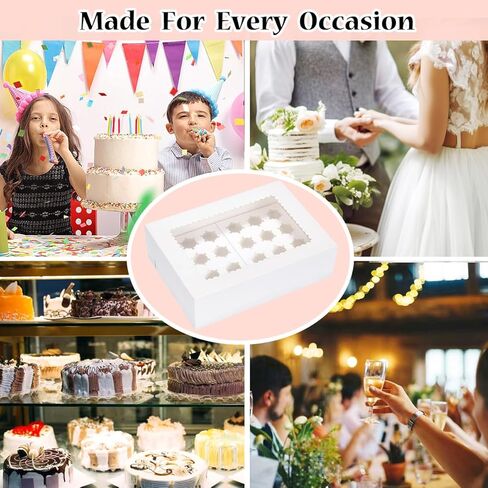 Mini Cupcake Box 6 Pack,Holds 24 Mini Cupcakes,Cupcake Holder, 14x10x4 Inch White Bakery Boxes with Window for Birthday Holiday Party Bakery in Saudi Arabia