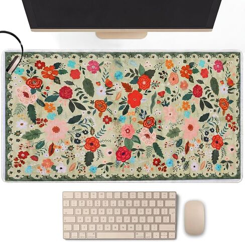 Retro Floral Desk Mat Desk Pad XXL Large Mouse Pad Vintage Boho Non Slip Mouse Pads with Stitched Edges Waterproof for Women Student Computer Keyboard Desktop Accessories(Black) in Saudi Arabia