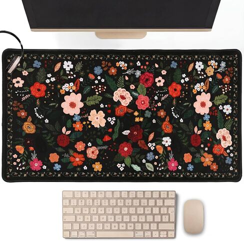Retro Floral Desk Mat Desk Pad XXL Large Mouse Pad Vintage Boho Non Slip Mouse Pads with Stitched Edges Waterproof for Women Student Computer Keyboard Desktop Accessories(Black) in Saudi Arabia
