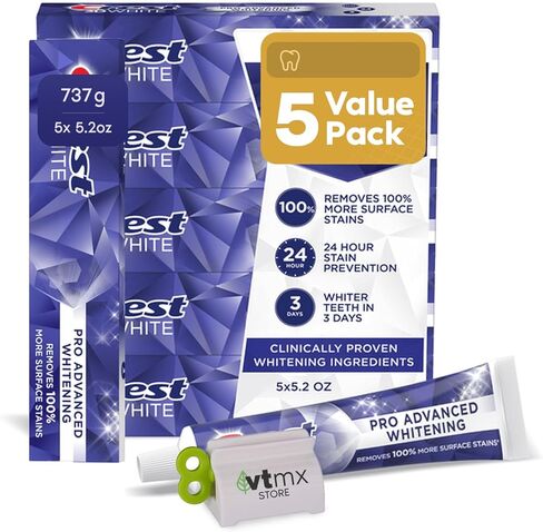 White 3D Pro Advanced Whitening Toothpaste 5 Large Tubes of 5.2 oz (Total 26 oz) | 24h Stain Prevention | Whiter Teeth in Days in Saudi Arabia