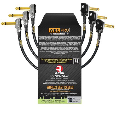 3 Units - 10 Inch - WBC-PRO-Pedal – 22 AWG - Low-Cap (18pF/ft) – Pro-Grade – Graphite-Based - Dual-Shielded Pedal, Effects, Patch, Instrument Cable with Neutrik-Rean Gold Plated Pancake TS Connectors in Saudi Arabia