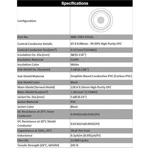 3 Units - 10 Inch - WBC-PRO-Pedal – 22 AWG - Low-Cap (18pF/ft) – Pro-Grade – Graphite-Based - Dual-Shielded Pedal, Effects, Patch, Instrument Cable with Neutrik-Rean Gold Plated Pancake TS Connectors in Saudi Arabia