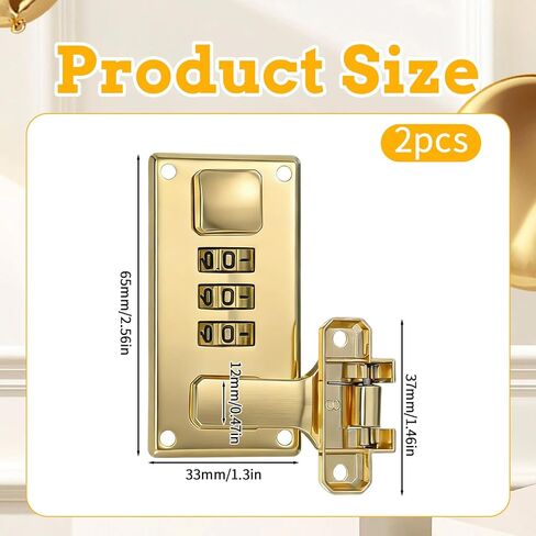 2 Pcs Luggage Combination Locks, Tool Box Hasp 3 Digit Combination Password Locks Luggage Suitcase Hasps (Gold) in Saudi Arabia