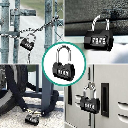 4-Digit Combination Lock (1-Pack) – Weatherproof Outdoor Padlock for School & Gym Locker, Fence, Gate, Shed, Garage, Storage Unit – Heavy-Duty Resettable Code Lock for Indoor & Outdoor (Black) in Saudi Arabia