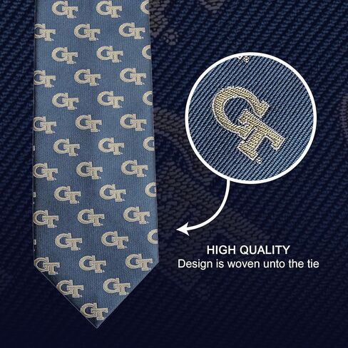 Desert Cactus Georgia Tech Neck Tie GT Yellow Jackets 100% Polyester Necktie with Logo, Officially Licensed (Style B) in Saudi Arabia