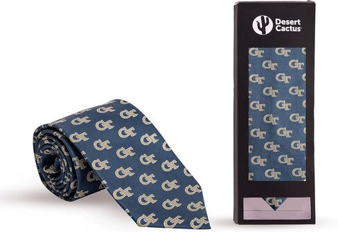 Desert Cactus Georgia Tech Neck Tie GT Yellow Jackets 100% Polyester Necktie with Logo, Officially Licensed (Style B) in Saudi Arabia