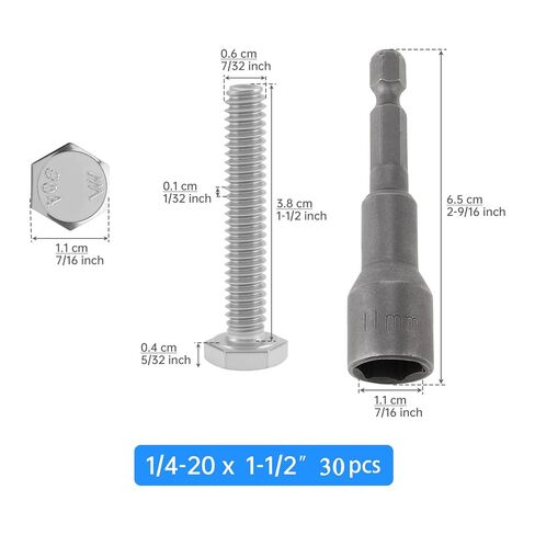 1/4-20 x 1-1/2 Inch Hex Head Screws Bolts (30 Pieces) - Stainless Steel 304 Machine Screws with Magnetic Nut Driver, UNC Coarse Thread for Industrial Repair & Furniture in Saudi Arabia
