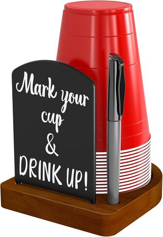 Solo Cup Holder with Marker Slot, Disposable Cup Dispenser Prevents Drink Mix-Ups – A Hosting Essential for Birthdays, BBQs, Gatherings & Housewarming - Brown in Saudi Arabia