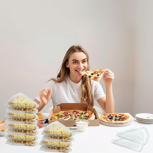 50PCS Pizza Slice Storage Container Fits 10"-12", Disposable Clear Pizza Slice Box,Plastic Individual Tray Takeout Containers for Cookies, Food, Packing for Party Snacks, Birthday in Saudi Arabia