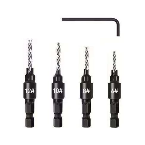 5-Piece Hex Shank Woodworking Drill Bit Set with Wrench – Practical Countersunk Wood Hole Drill, Freely Adjustable Hole-Opening Tool, Ideal for DIY Woodworking Projects Gold in Saudi Arabia