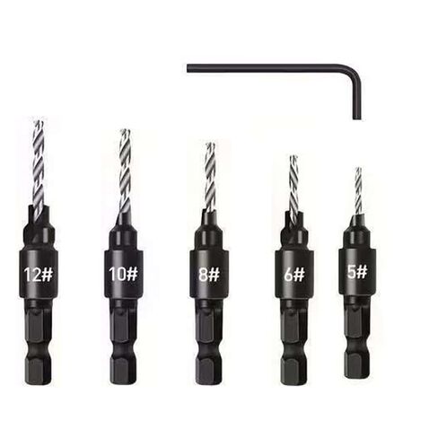 5-Piece Hex Shank Woodworking Drill Bit Set with Wrench – Practical Countersunk Wood Hole Drill, Freely Adjustable Hole-Opening Tool, Ideal for DIY Woodworking Projects Gold in Saudi Arabia