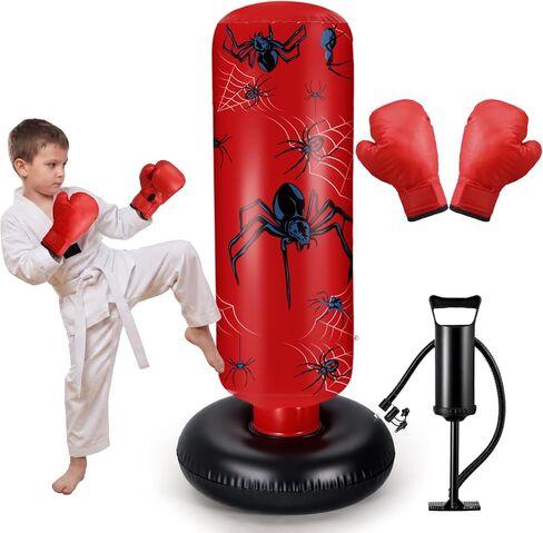 Shappy Inflatable Punching Bag Larger 62.99 Inch Spider Stable Boxing Bag Set with Gloves and Pump for Practicing Karate Taekwondo in Saudi Arabia