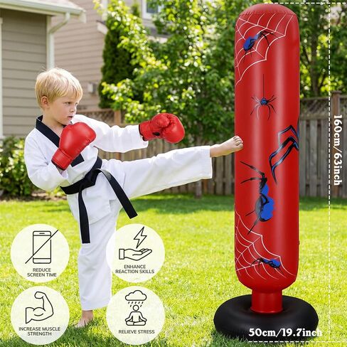 Shappy Inflatable Punching Bag Larger 62.99 Inch Spider Stable Boxing Bag Set with Gloves and Pump for Practicing Karate Taekwondo in Saudi Arabia