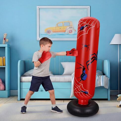 Shappy Inflatable Punching Bag Larger 62.99 Inch Spider Stable Boxing Bag Set with Gloves and Pump for Practicing Karate Taekwondo in Saudi Arabia