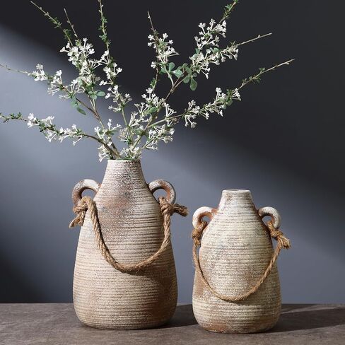 Green Ceramic Vase for Tuscan Decor, Large Vintage Vases for Home Decor, Chinoiserie Floral Vases for Rustic Farmhouse Decor, Grand Millennial Style Vase for Living Room, Bookshelf, Office in Saudi Arabia