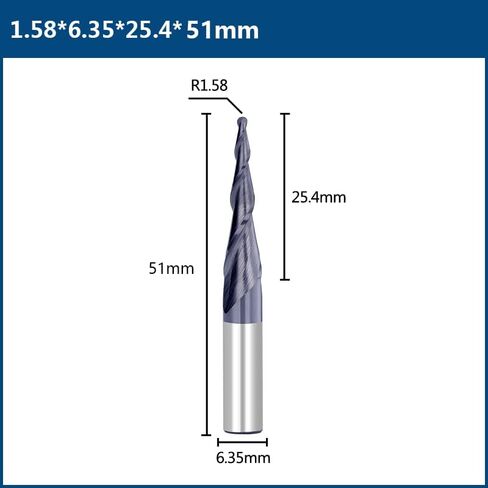 1pcs 2-Flute Tapered Ball Nose Spiral End Mill R0.4/R1.58 Carbide Mills Milling Tool 3.175mm Shank CNC Machine Cutter in Saudi Arabia