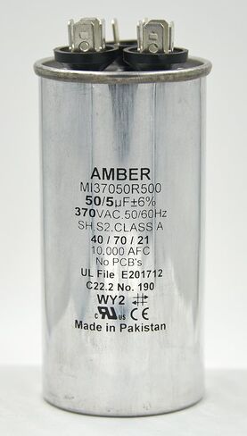 AMBER - 35+5 MFD 370 VAC - MI37050R350 - Round Dual 35 + 5 MFD 370V - Motor Run HVAC Capacitor ; Works with All Brands: Lennox; RHEEM; Trane; Carrier; GENTAQ; Titan PRO; Dayton; PROTECH in Saudi Arabia