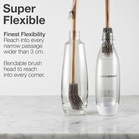 Extra Long Bottle Brush – 16" Bamboo Handle & Flexible Hygienic Silicone Head – Compatible with Sodastream (Not Aqua Fizz), Aarke Plastic Bottles, Vases, Tumblers | BPA Free | Scratch-Free in Saudi Arabia