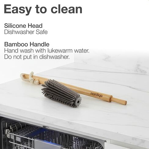 Extra Long Bottle Brush – 16" Bamboo Handle & Flexible Hygienic Silicone Head – Compatible with Sodastream (Not Aqua Fizz), Aarke Plastic Bottles, Vases, Tumblers | BPA Free | Scratch-Free in Saudi Arabia