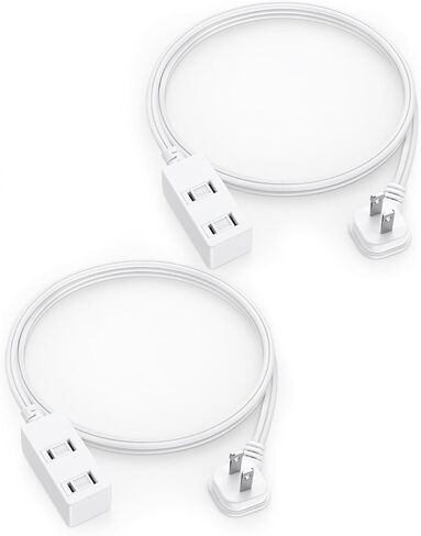 Flat Plug Extension Cord 2-Packs 6Ft White - 2-Prong Power Strip with 3 Polarized Outlets & Tamper Guard, 16/2 AWG 13A/1625W in Saudi Arabia
