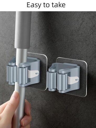2pcs Wall Mounted Mop Holder, Simple Clear Plastic Punch-Free Bathroom Hook for Bathroom in Saudi Arabia