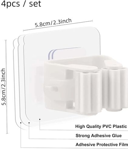 2pcs Wall Mounted Mop Holder, Simple Clear Plastic Punch-Free Bathroom Hook for Bathroom in Saudi Arabia
