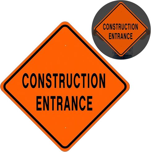 MorningRo 24 x 24 Inch Construction Entrance Sign Aluminum Construction Site Signs for Hazard Area Engineer Grade Reflective Material Single Sided Entrance Sign Black and Orange in Saudi Arabia