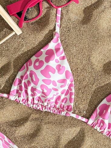 Women's Leopard Cow Print Bathing Suit Halter High Waisted Summer Bikini Set in Saudi Arabia