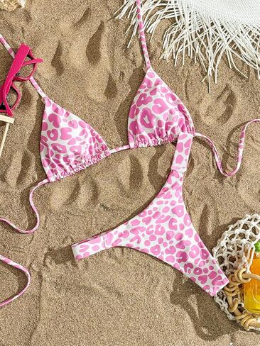 Women's Leopard Cow Print Bathing Suit Halter High Waisted Summer Bikini Set in Saudi Arabia