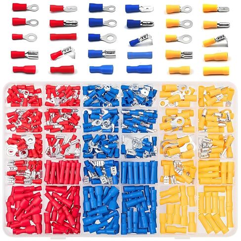 480 PCS Insulated Crimp Wire Connectors, Assorted Crimp Terminal Kit, Mixed Quick Disconnect Electrical Cable Terminals, Ring, Butt Splice, Bullet and Spade Male & Female, Piggyback in Saudi Arabia