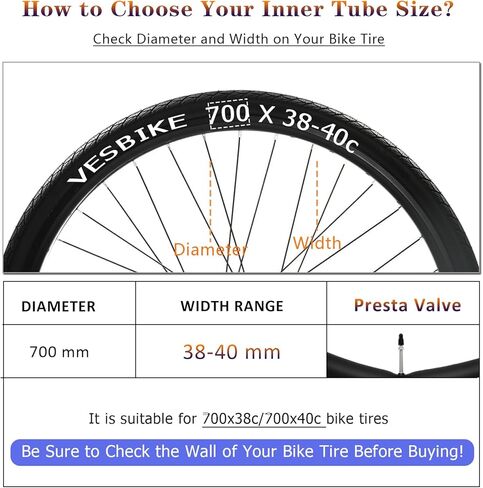 700x38c/700x40c Bike Tube FV48mm Presta Valve 2 Pack Road Bicycle Inner Tubes with 2 Tire Levers Premium Butyl Rubber Gravel Bike Tubes in Saudi Arabia