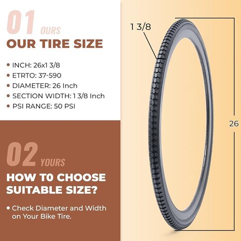 قطعتان، إطارات دراجة 26 × 1 3/8، متينة قابلة للطي 26 بوصة 37-590 26 × 1 3/8 إطارات دراجة الطريق، إطارات دراجة بديلة لدراجات الطريق، الفاصلة in Kuwait