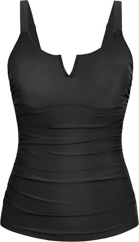Women's Tummy Control Tankini Swimsuit Ruched Tankini Swim Top Modest Swimwear with Wide Straps in Saudi Arabia