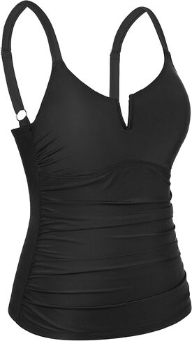 Women's Tummy Control Tankini Swimsuit Ruched Tankini Swim Top Modest Swimwear with Wide Straps in Saudi Arabia
