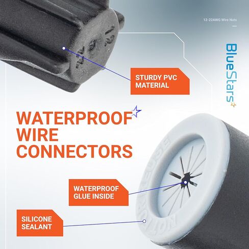 BlueStars 50 Pack Waterproof Outdoor Electrical Wire Connectors 12–22 AWG, Twist Wire Nuts Caps Cable Terminal Connector for Landscape Lighting Sprinkler Systems & Wet Location Installation, Black in Saudi Arabia