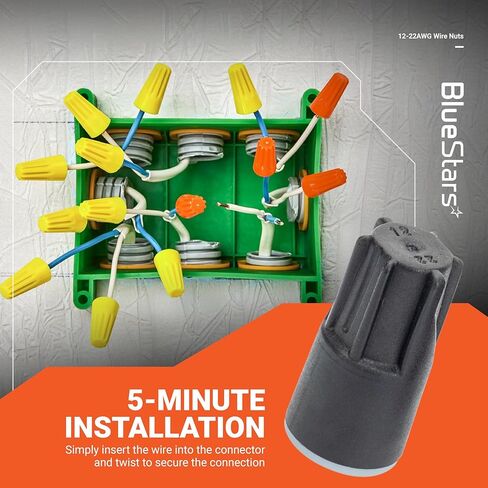 BlueStars 50 Pack Waterproof Outdoor Electrical Wire Connectors 12–22 AWG, Twist Wire Nuts Caps Cable Terminal Connector for Landscape Lighting Sprinkler Systems & Wet Location Installation, Black in Saudi Arabia