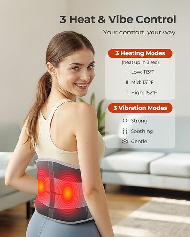 Cordless Heating Pad with Massager, 3 Heat Levels (113°F-152°F) & 3 Vibration Modes, 5000mAh Rechargeable Portable Back Heating Pad with 20/30/40 Min Timer, 57in Straps for Lower Back Pain Relief in Saudi Arabia