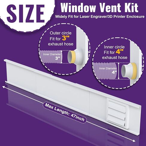 Mxclimate Window Vent Kit Fit with 3"/4" Ducting Hose for Sliding Windows,Adjustable Window Seal Kit for Duct Fans,3D Printer Enclosure,Dryer,Grow Tent in Saudi Arabia