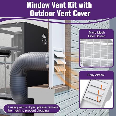 Mxclimate Window Vent Kit Fit with 3"/4" Ducting Hose for Sliding Windows,Adjustable Window Seal Kit for Duct Fans,3D Printer Enclosure,Dryer,Grow Tent in Saudi Arabia