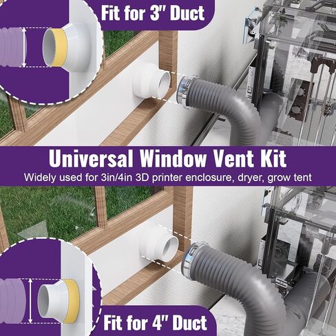 Mxclimate Window Vent Kit Fit with 3"/4" Ducting Hose for Sliding Windows,Adjustable Window Seal Kit for Duct Fans,3D Printer Enclosure,Dryer,Grow Tent in Saudi Arabia