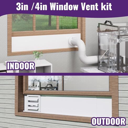 Mxclimate Window Vent Kit Fit with 3"/4" Ducting Hose for Sliding Windows,Adjustable Window Seal Kit for Duct Fans,3D Printer Enclosure,Dryer,Grow Tent in Saudi Arabia