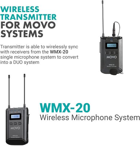 Movo WMX-20-TX Omnidirectional Wireless Lavalier Microphone and Transmitter - Lapel Mic for WMX-20 UHF Wireless Microphone System - Lav Mic for Vlogger, Creator, Videographer, Reporter, Youtuber in Saudi Arabia