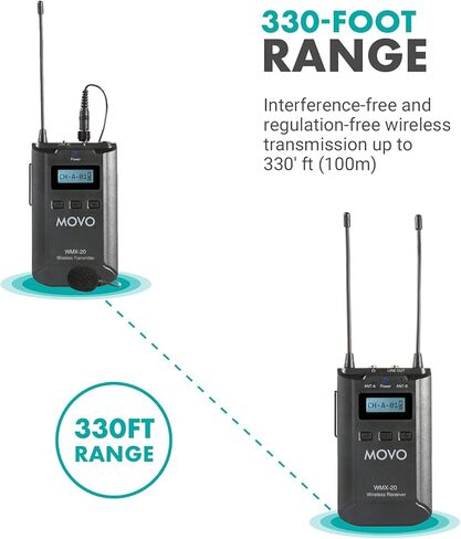 Movo WMX-20-TX Omnidirectional Wireless Lavalier Microphone and Transmitter - Lapel Mic for WMX-20 UHF Wireless Microphone System - Lav Mic for Vlogger, Creator, Videographer, Reporter, Youtuber in Saudi Arabia