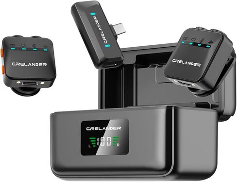 ميكروفون Crelander Mini Wireless Lavalier لأجهزة iPhone/Camera/Android، إلغاء الضوضاء الذكي خفيف الوزن، تسجيل الفيديو، استخدام 7 ساعات (النوع C) in Kuwait
