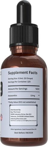 Astaxanthin Liquid Drops Infused with Cold Pressed Extra Virgin Olive Oil – 12mg per Serving – Natural Antioxidant Support – 2 fl oz Dropper Bottle – Vegan, Non-GMO in Saudi Arabia
