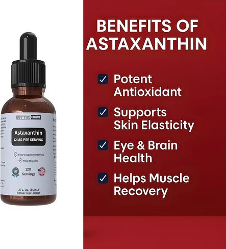 Astaxanthin Liquid Drops Infused with Cold Pressed Extra Virgin Olive Oil – 12mg per Serving – Natural Antioxidant Support – 2 fl oz Dropper Bottle – Vegan, Non-GMO in Saudi Arabia