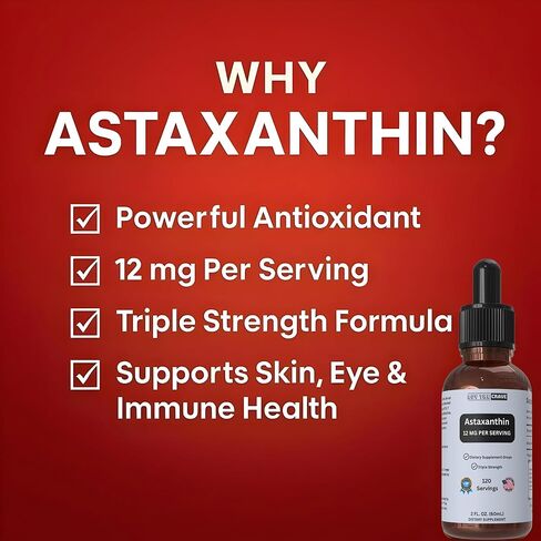 Astaxanthin Liquid Drops Infused with Cold Pressed Extra Virgin Olive Oil – 12mg per Serving – Natural Antioxidant Support – 2 fl oz Dropper Bottle – Vegan, Non-GMO in Saudi Arabia