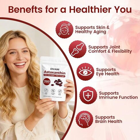 Divani Astaxanthin, Natural Astaxanthin, Non-GMO, Gluten-Free, Soy Free, Daily Eye, Skin Support (1) in Saudi Arabia
